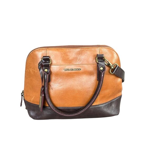 Tignanello 2 Tone Brown Satchel Handbag With Shoulder Strap - Picture 1 of 12